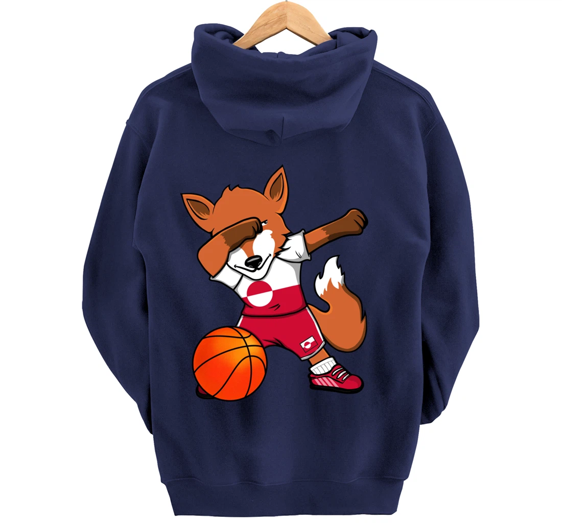 Dabbing Fox Greenland Basketball Fan Jersey Greenlandic Flag Pullover Hoodie