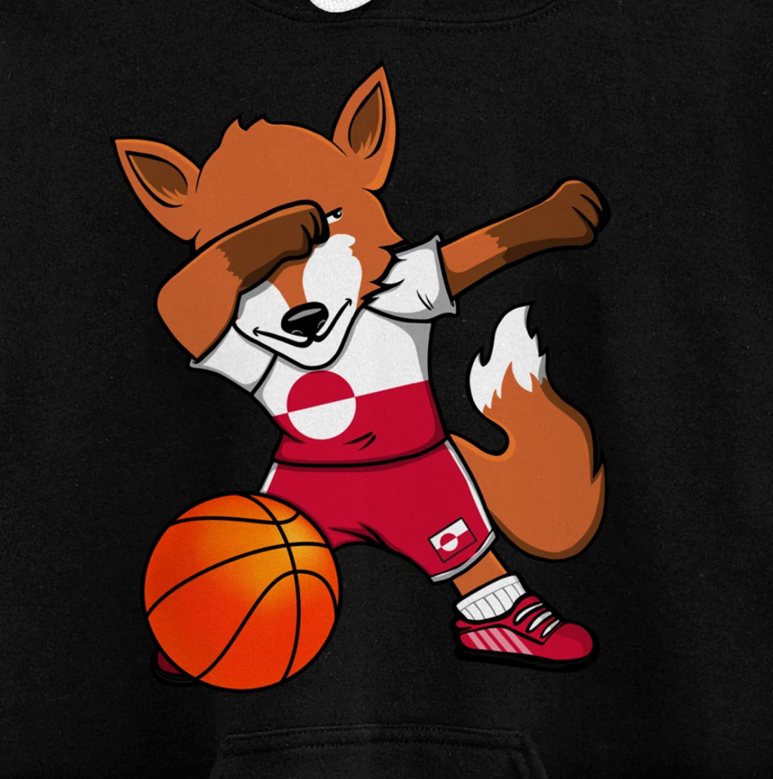 Dabbing Fox Greenland Basketball Fan Jersey Greenlandic Flag Pullover Hoodie