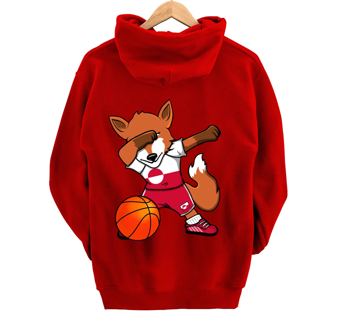 Dabbing Fox Greenland Basketball Fan Jersey Greenlandic Flag Pullover Hoodie