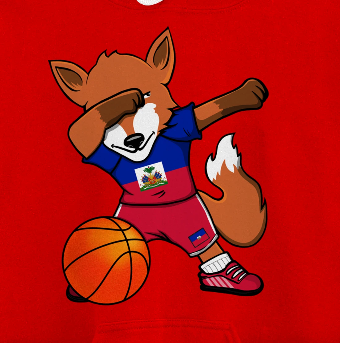 Dabbing Fox Haiti Basketball Fans Jersey Haitian Flag Sport Pullover Hoodie