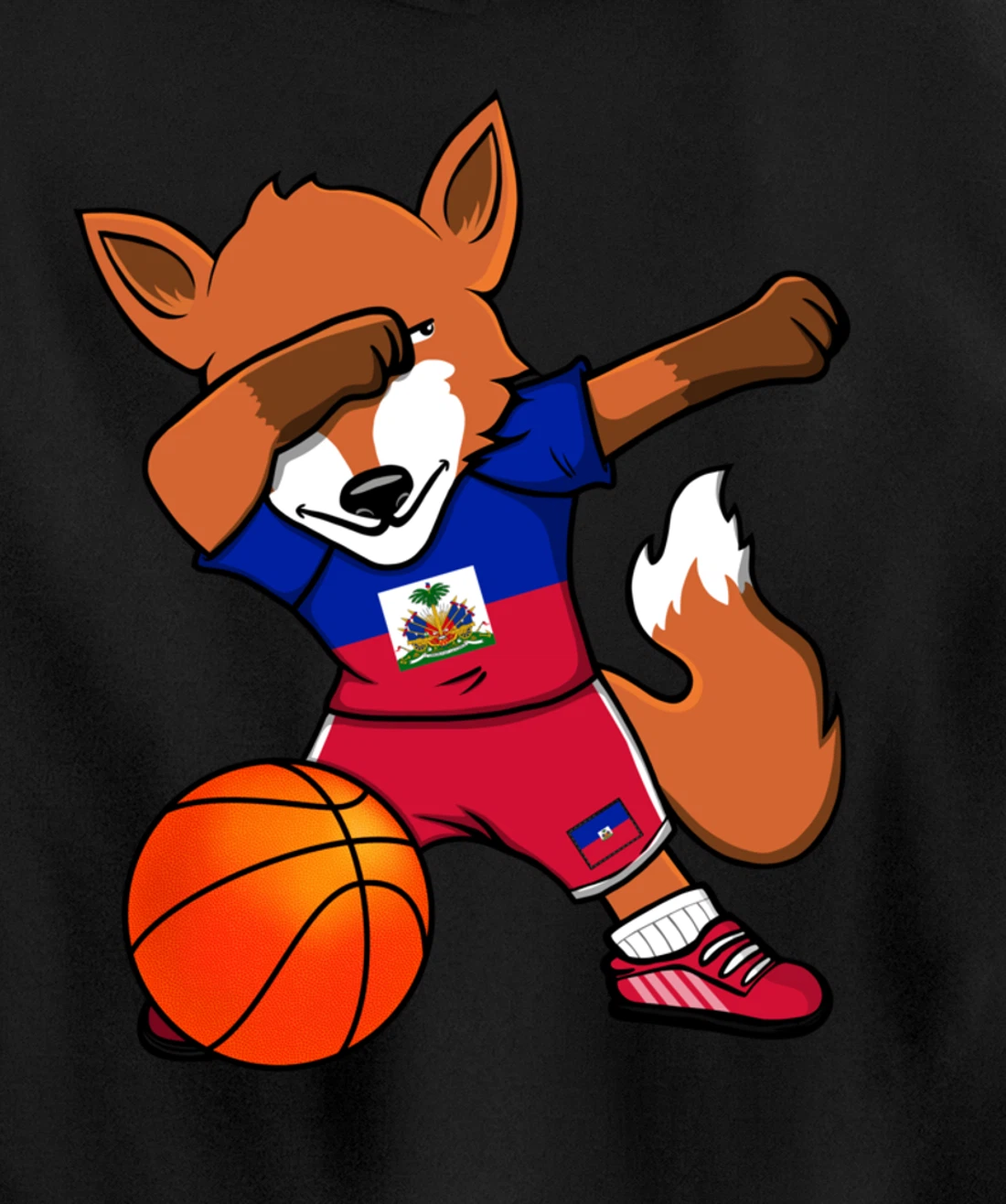 Dabbing Fox Haiti Basketball Fans Jersey Haitian Flag Sport Pullover Hoodie