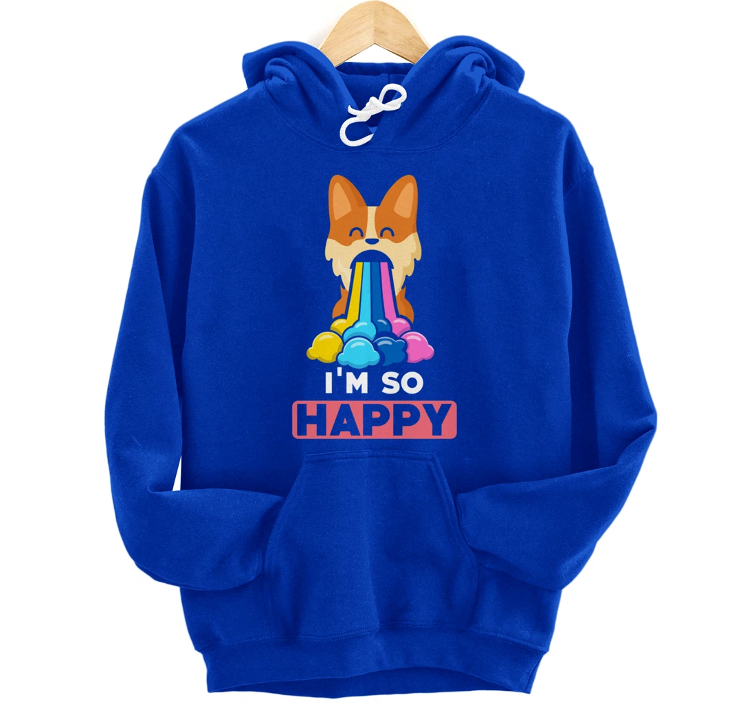 Kawaii funny Animals - Im so Happy - Corgi Pullover Hoodie