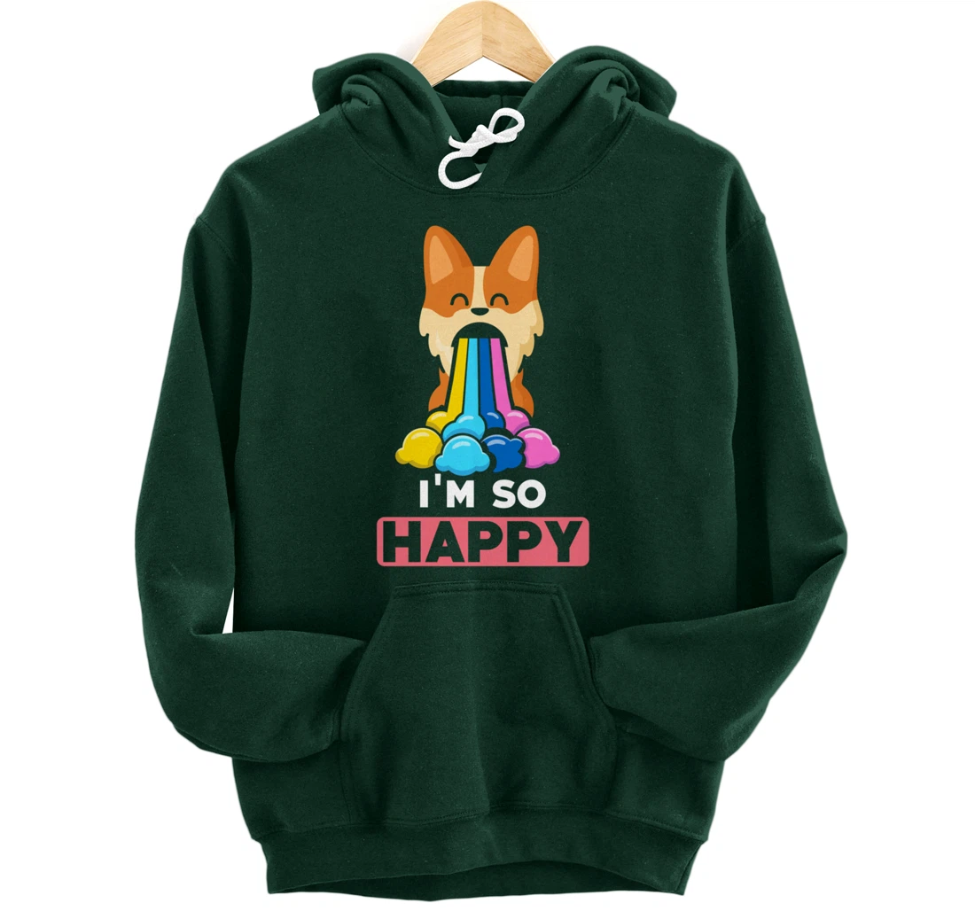 Kawaii funny Animals - Im so Happy - Corgi Pullover Hoodie