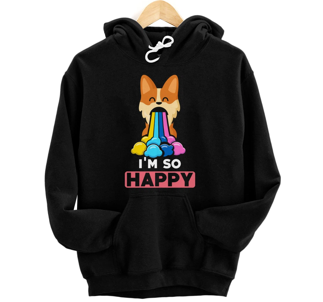 Kawaii funny Animals - Im so Happy - Corgi Pullover Hoodie