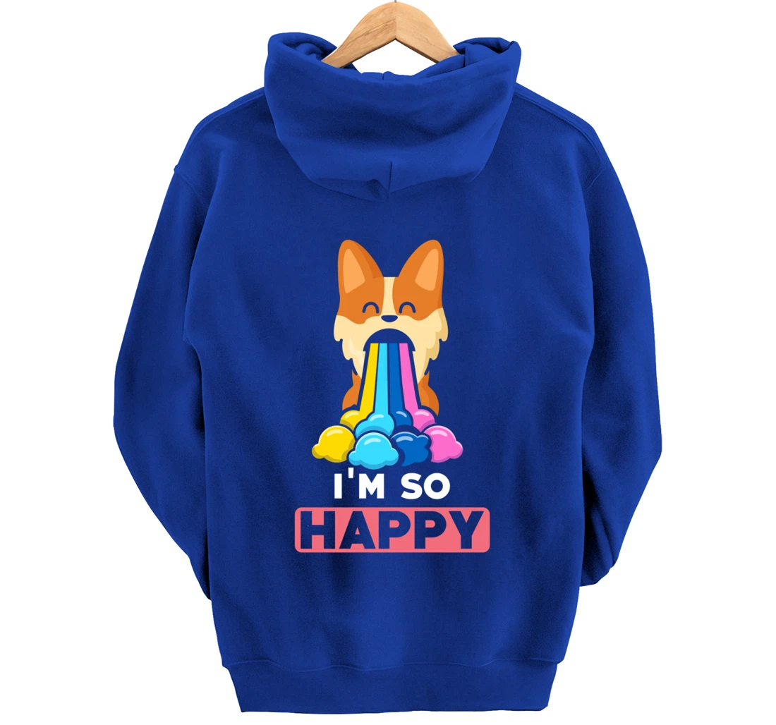 Kawaii funny Animals - Im so Happy - Corgi Pullover Hoodie