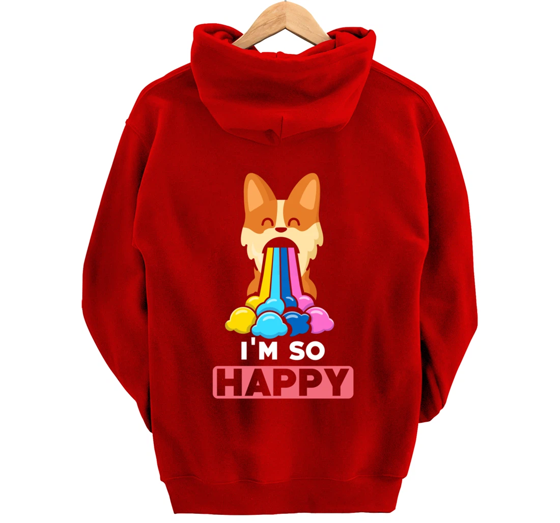 Kawaii funny Animals - Im so Happy - Corgi Pullover Hoodie