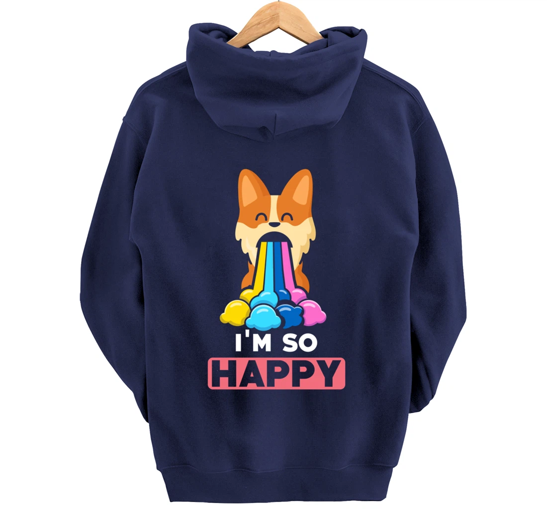 Kawaii funny Animals - Im so Happy - Corgi Pullover Hoodie