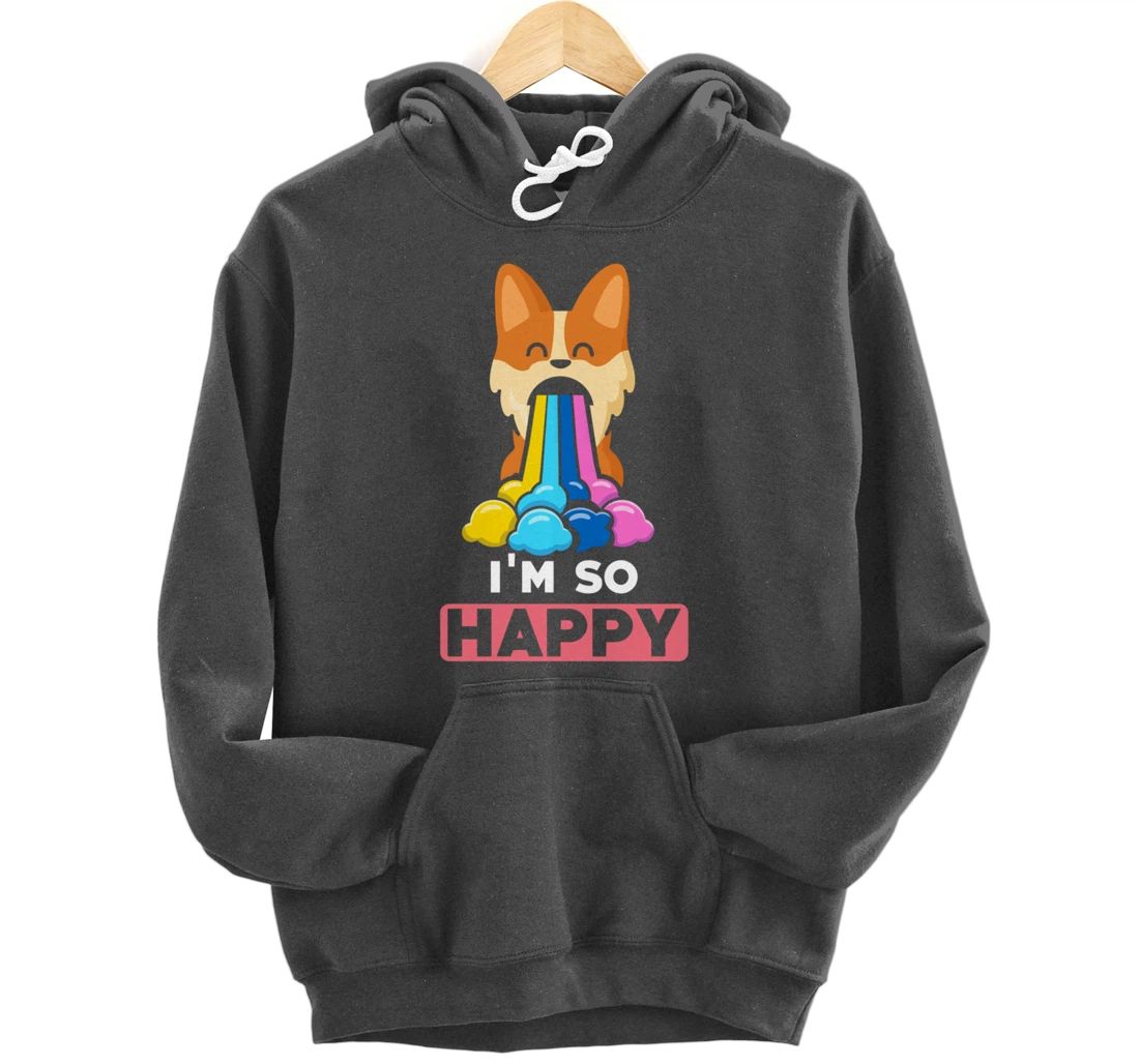 Kawaii funny Animals - Im so Happy - Corgi Pullover Hoodie