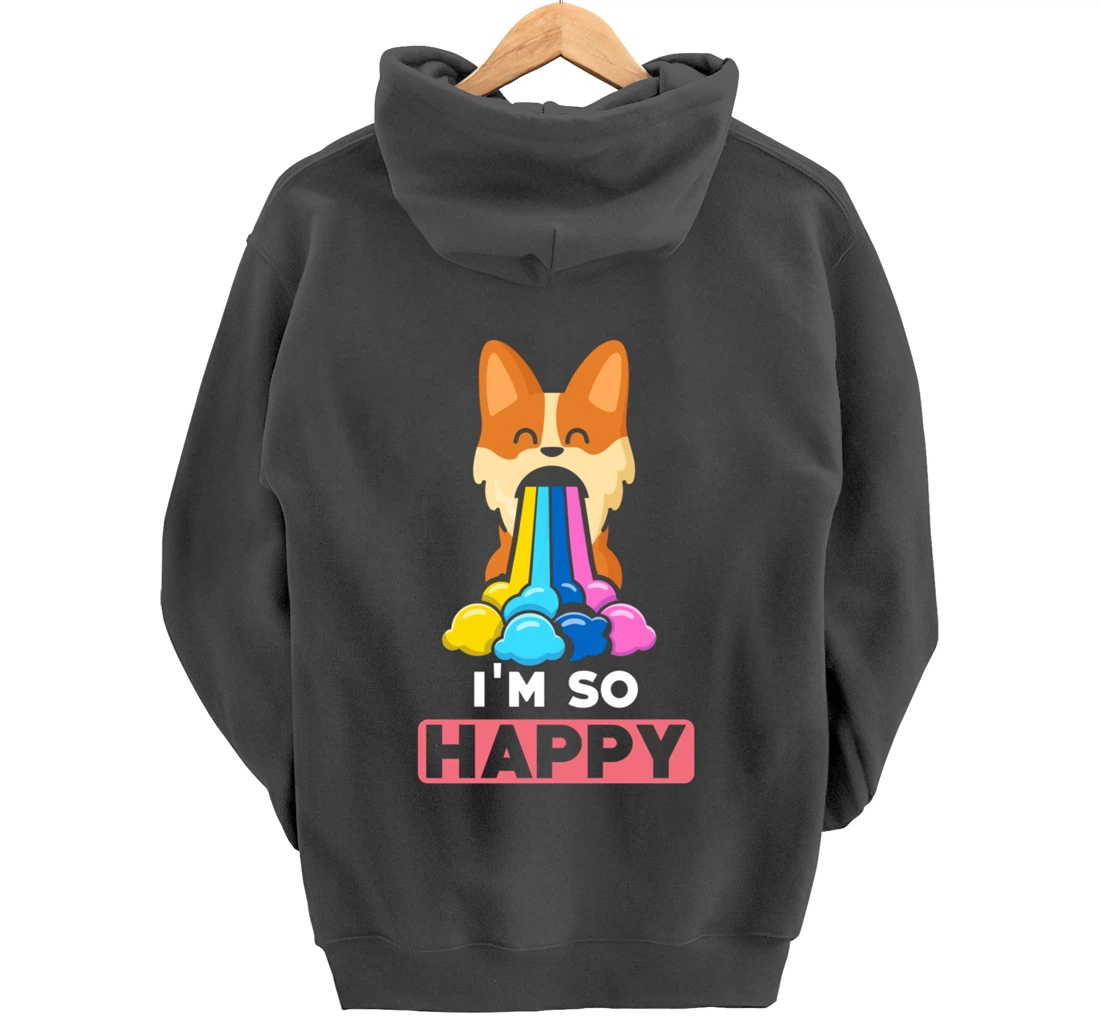 Kawaii funny Animals - Im so Happy - Corgi Pullover Hoodie