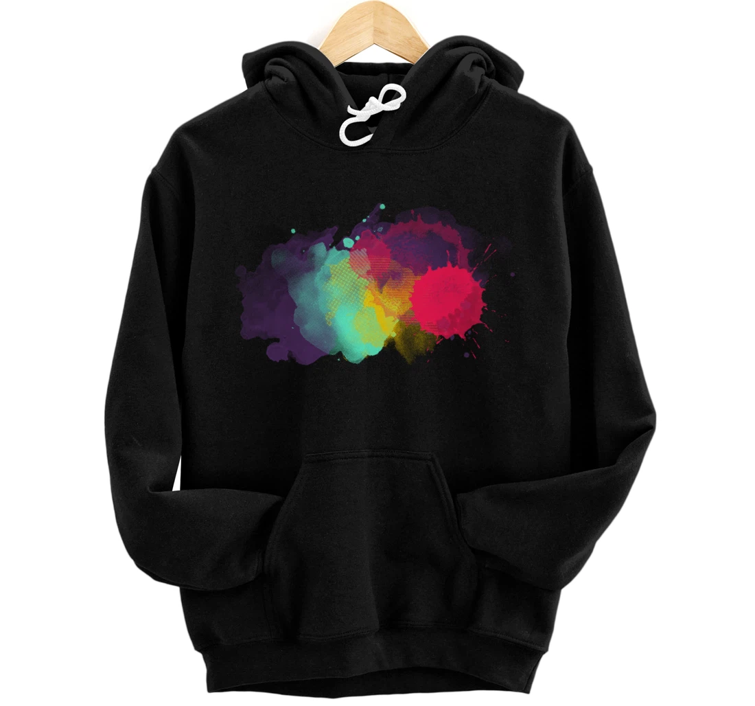 Dirty Paint Splatter Rainbow Abstract For Artist Painter Pullover Hoodie
