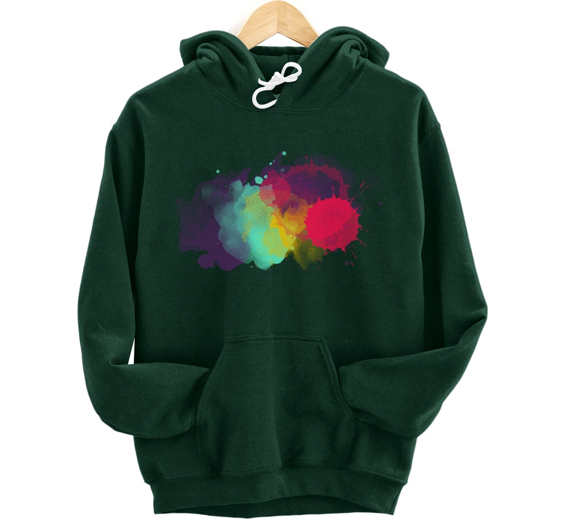 Dirty Paint Splatter Rainbow Abstract For Artist Painter Pullover Hoodie