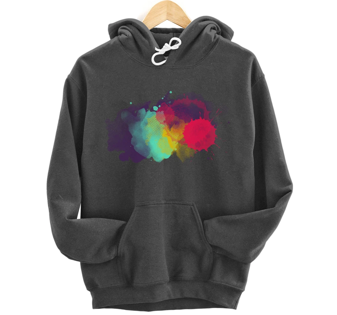 Dirty Paint Splatter Rainbow Abstract For Artist Painter Pullover Hoodie