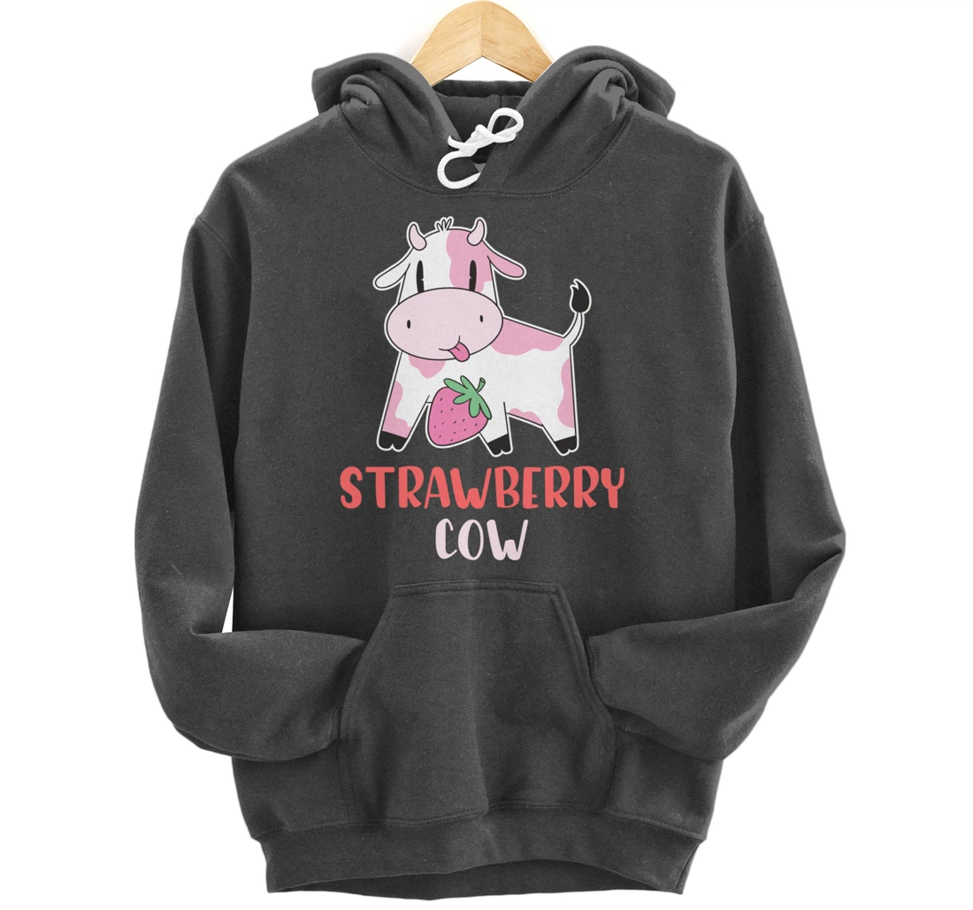 Pink Strawberry Cow Summer Fruit For Berry Lover Pullover Hoodie