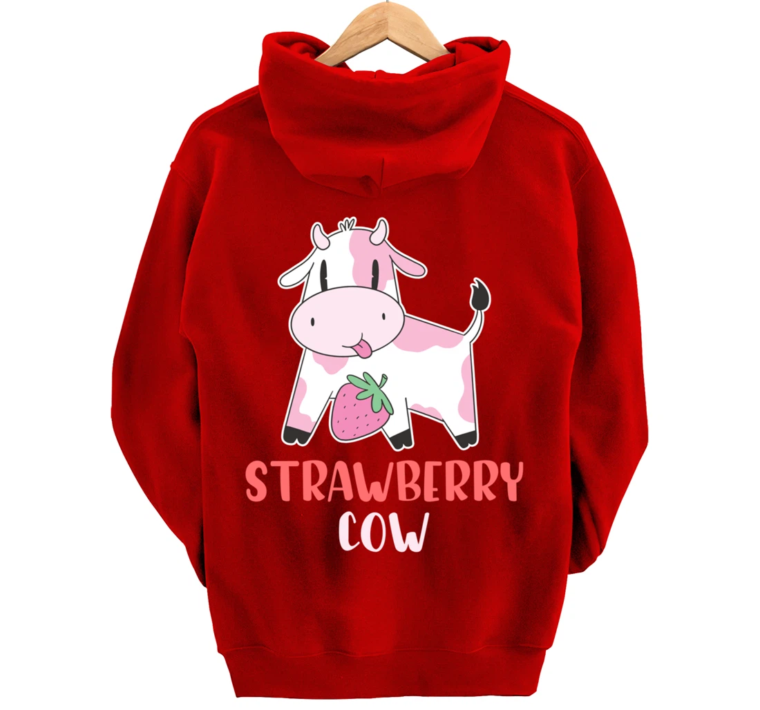 Pink Strawberry Cow Summer Fruit For Berry Lover Pullover Hoodie