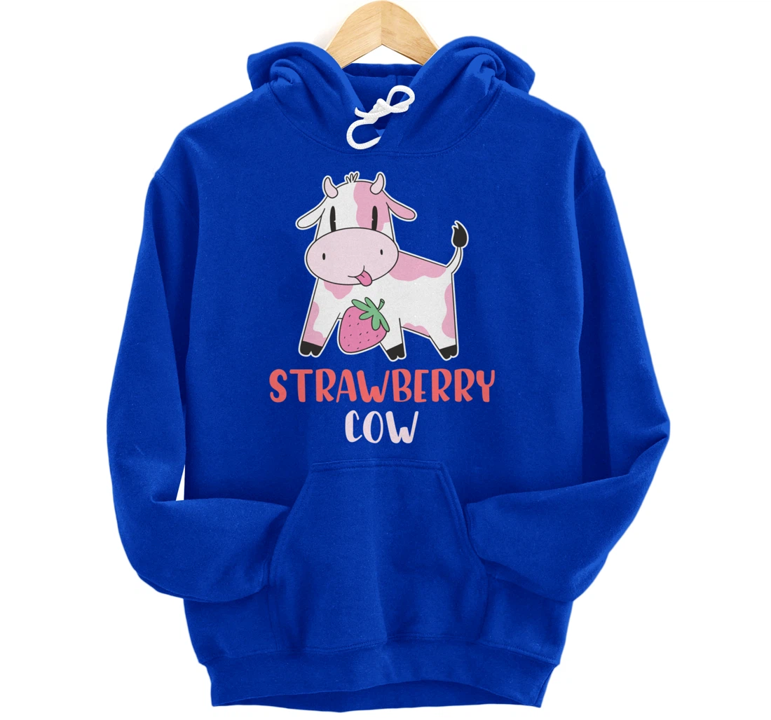 Pink Strawberry Cow Summer Fruit For Berry Lover Pullover Hoodie