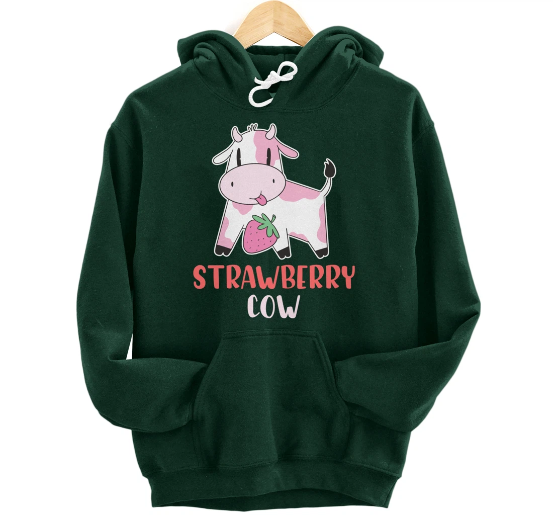 Pink Strawberry Cow Summer Fruit For Berry Lover Pullover Hoodie