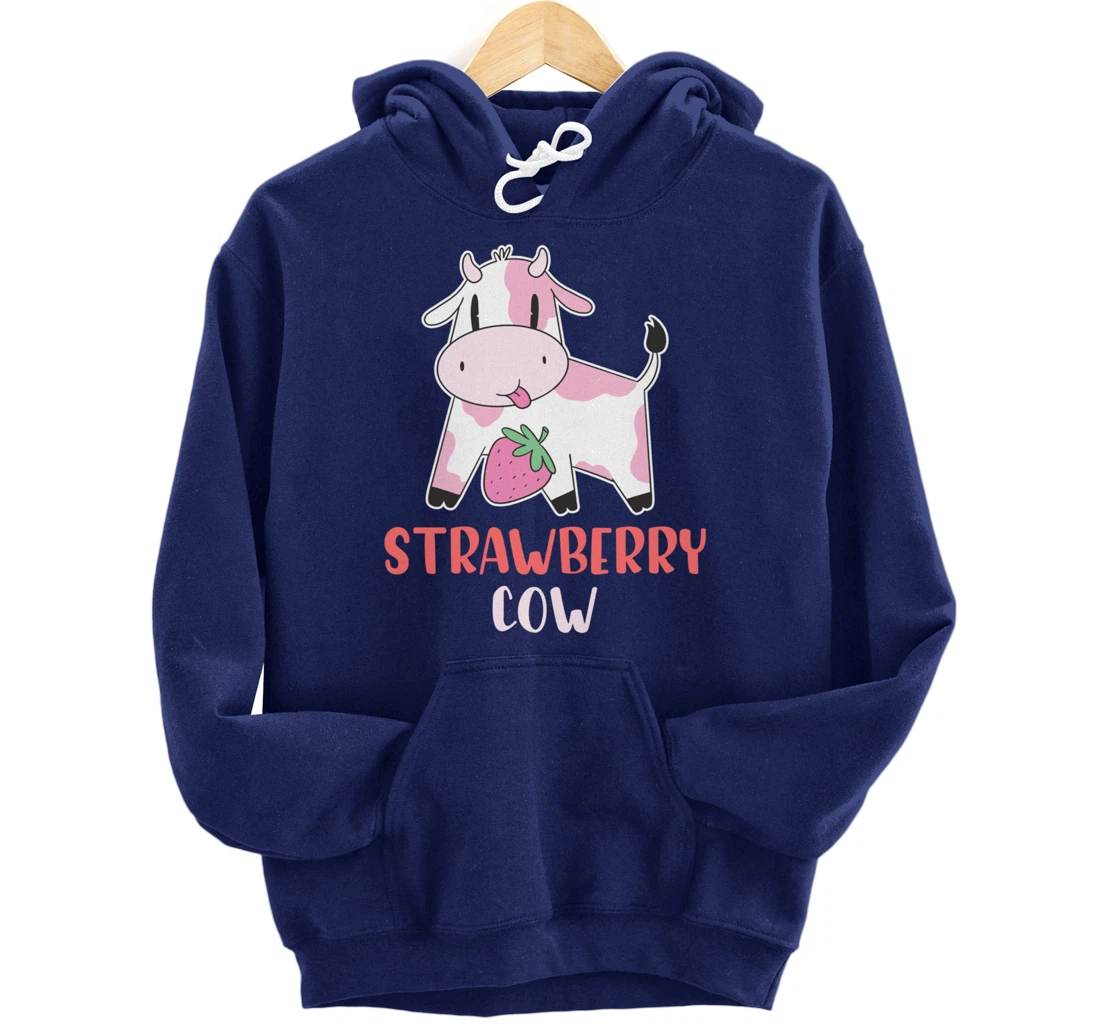 Pink Strawberry Cow Summer Fruit For Berry Lover Pullover Hoodie