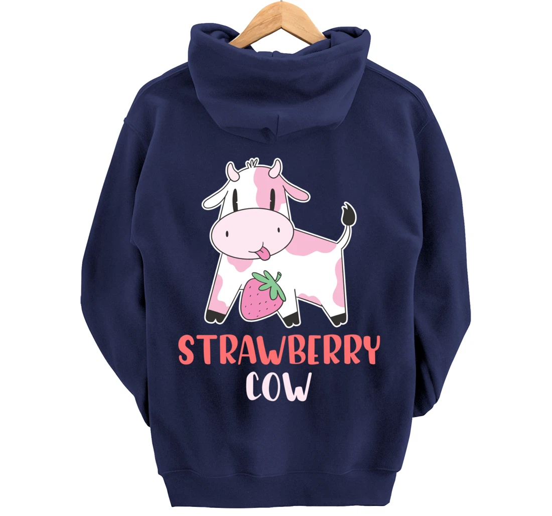 Pink Strawberry Cow Summer Fruit For Berry Lover Pullover Hoodie