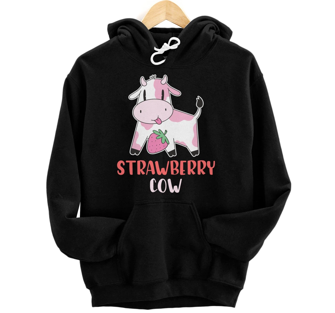 Pink Strawberry Cow Summer Fruit For Berry Lover Pullover Hoodie