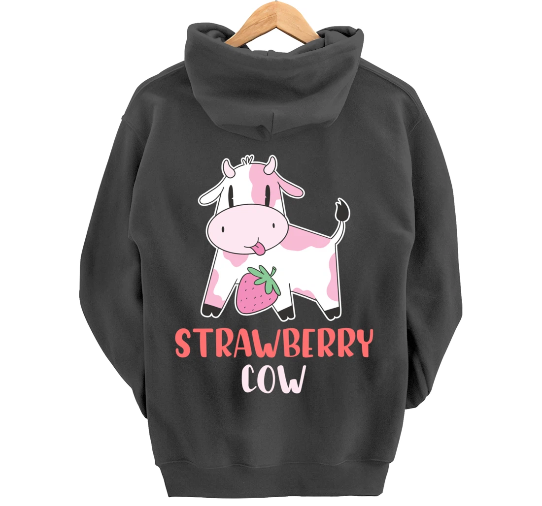 Pink Strawberry Cow Summer Fruit For Berry Lover Pullover Hoodie