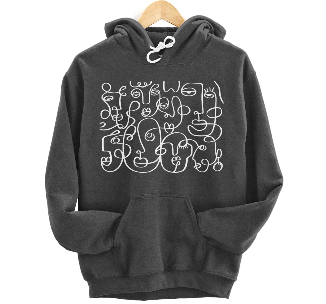 Feminine Faces Abstract Line Art For Feminist Artist Pullover Hoodie
