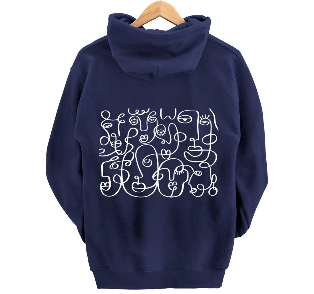 Feminine Faces Abstract Line Art For Feminist Artist Pullover Hoodie