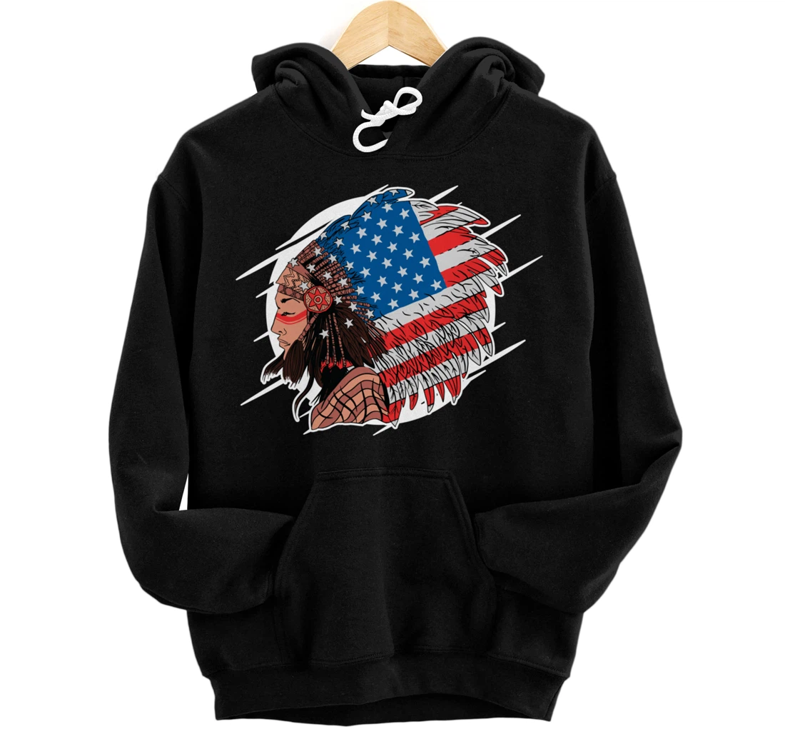 Artsy Native American Headdress Native Pride Artist Painter Pullover Hoodie