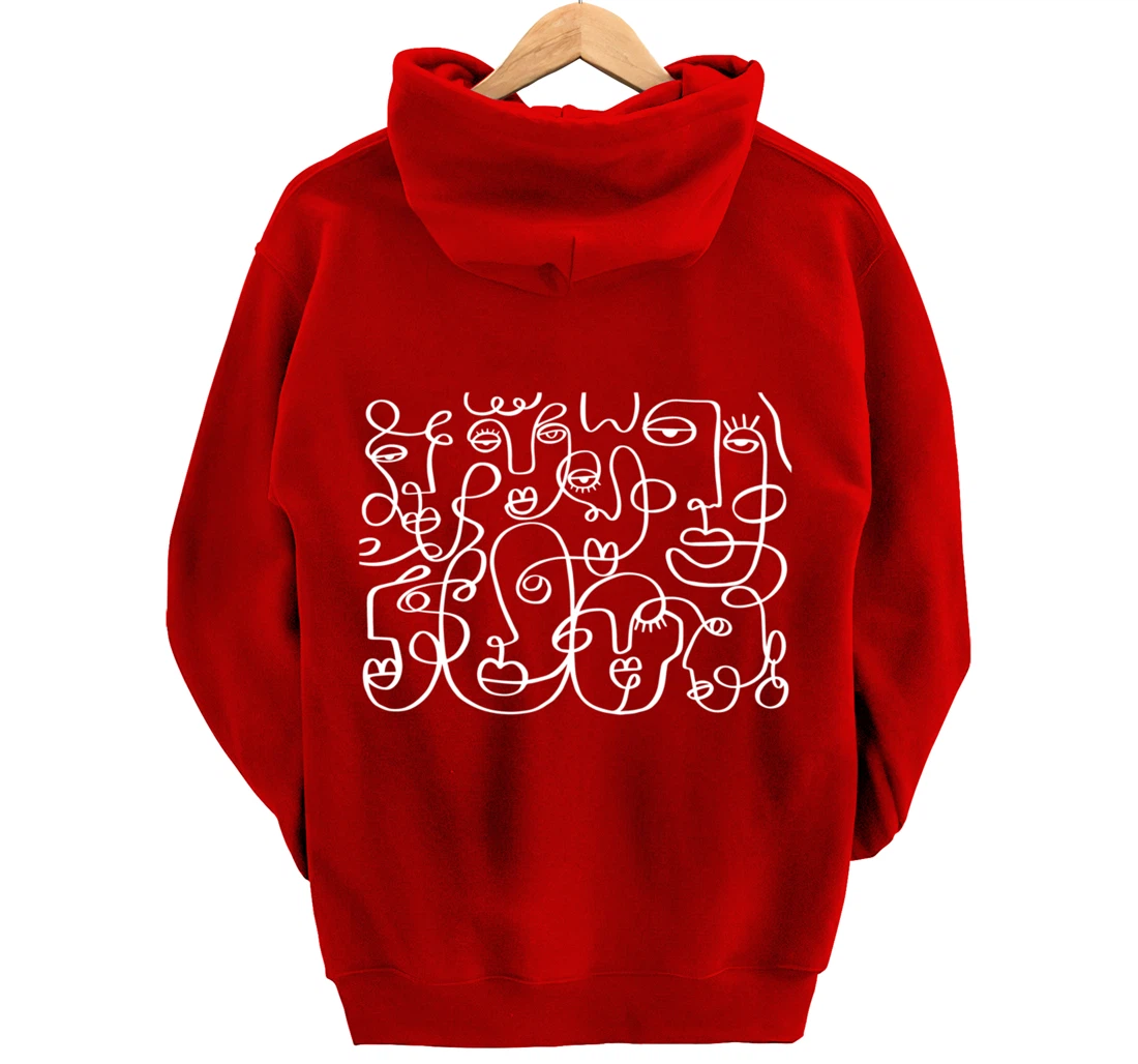 Feminine Faces Abstract Line Art For Feminist Artist Pullover Hoodie
