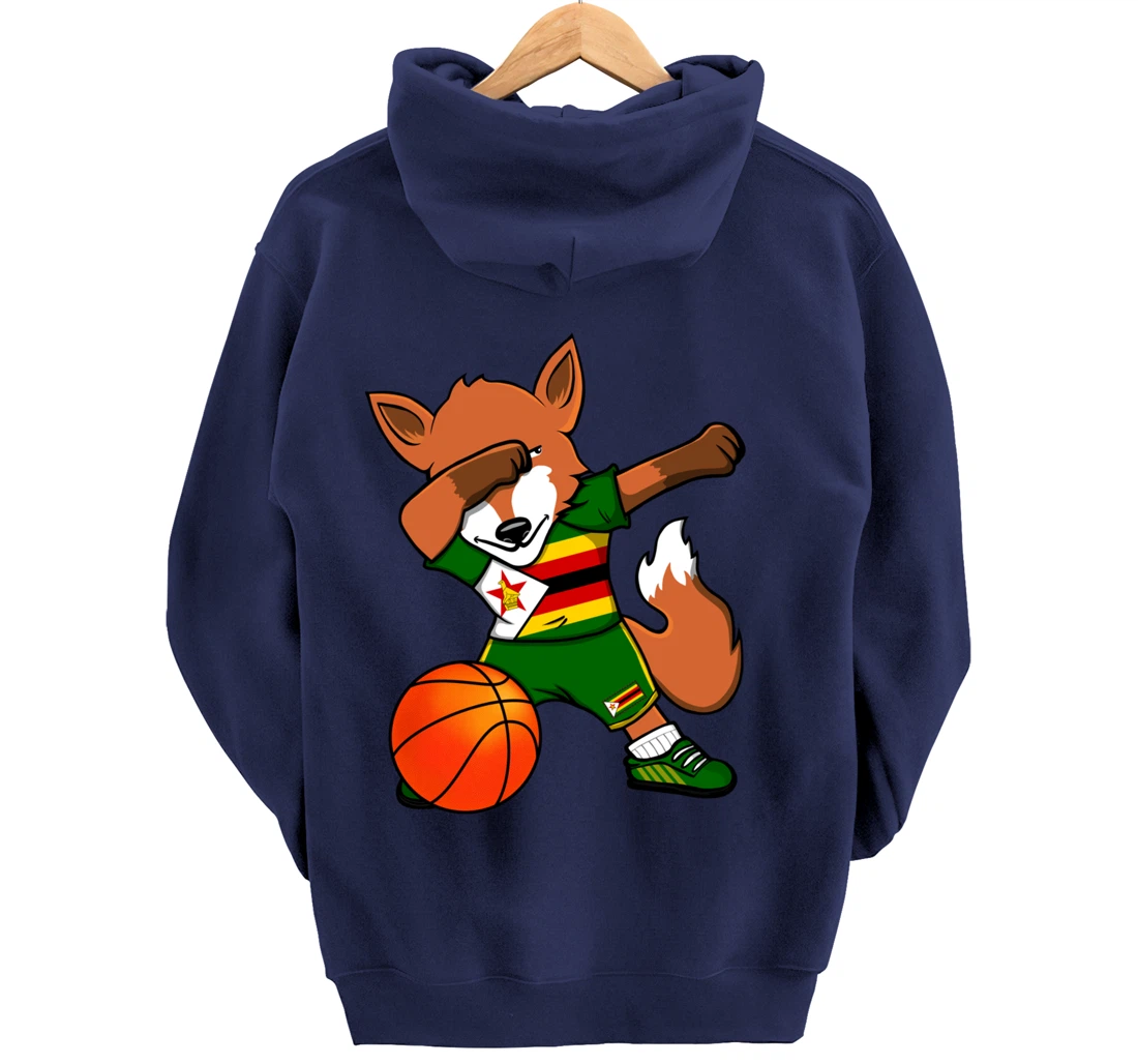 Dabbing Fox Zimbabwe Basketball Fans Jersey Zimbabwean Flag Pullover Hoodie