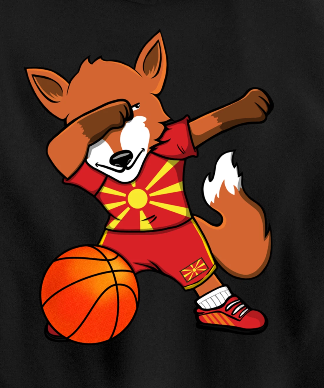Dabbing Fox Macedonia Basketball Fans Jersey Macedonian Flag Pullover Hoodie