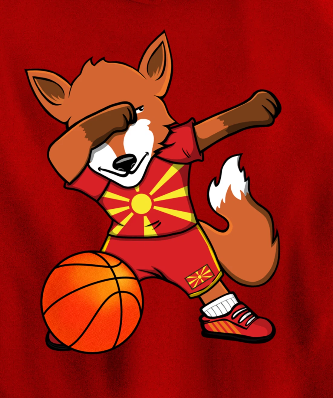 Dabbing Fox Macedonia Basketball Fans Jersey Macedonian Flag Pullover Hoodie
