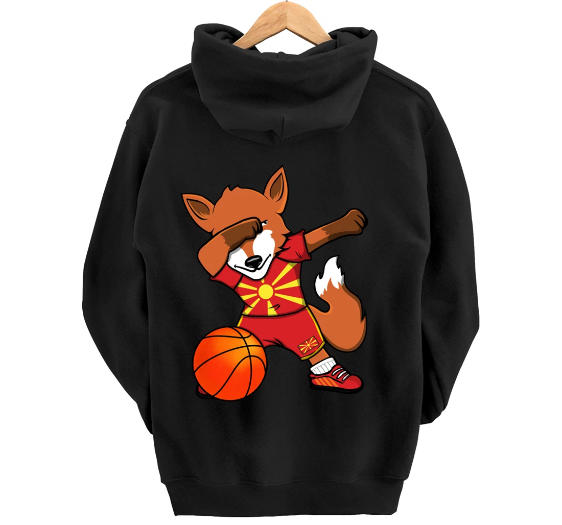 Dabbing Fox Macedonia Basketball Fans Jersey Macedonian Flag Pullover Hoodie