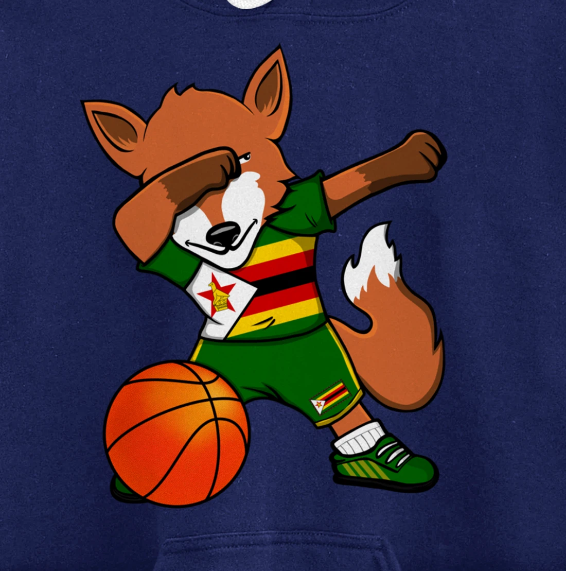 Dabbing Fox Zimbabwe Basketball Fans Jersey Zimbabwean Flag Pullover Hoodie