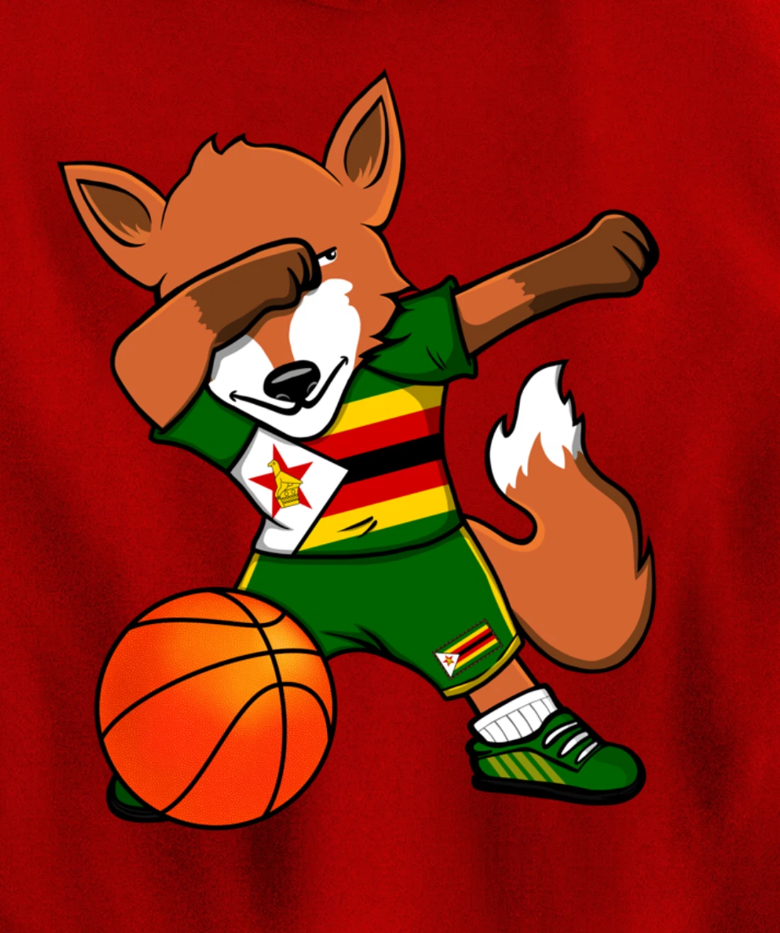 Dabbing Fox Zimbabwe Basketball Fans Jersey Zimbabwean Flag Pullover Hoodie