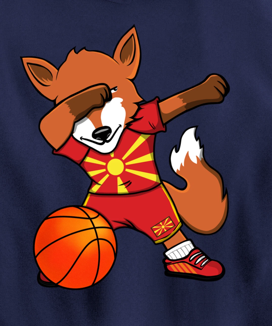 Dabbing Fox Macedonia Basketball Fans Jersey Macedonian Flag Pullover Hoodie