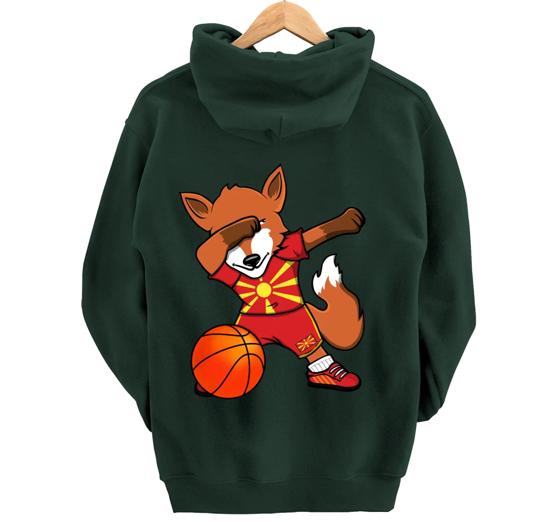 Dabbing Fox Macedonia Basketball Fans Jersey Macedonian Flag Pullover Hoodie