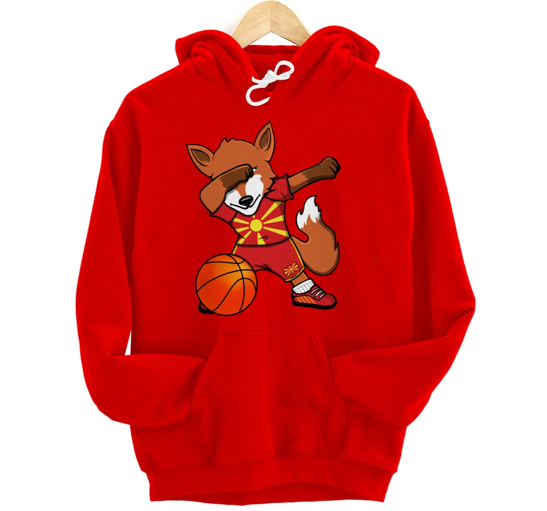 Dabbing Fox Macedonia Basketball Fans Jersey Macedonian Flag Pullover Hoodie