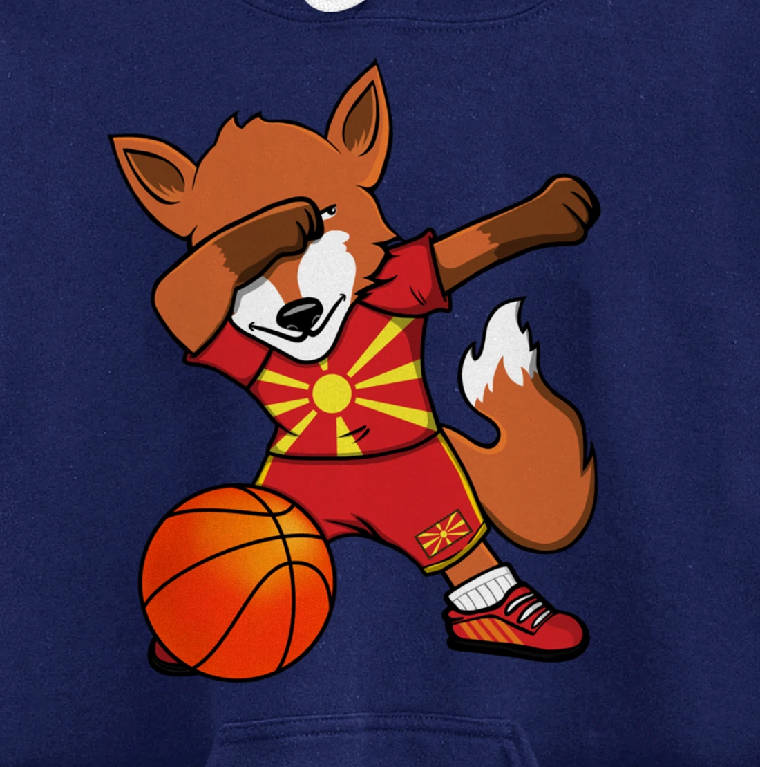 Dabbing Fox Macedonia Basketball Fans Jersey Macedonian Flag Pullover Hoodie