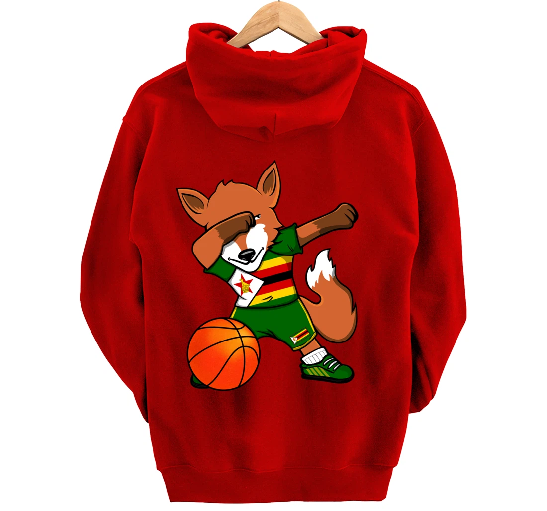 Dabbing Fox Zimbabwe Basketball Fans Jersey Zimbabwean Flag Pullover Hoodie