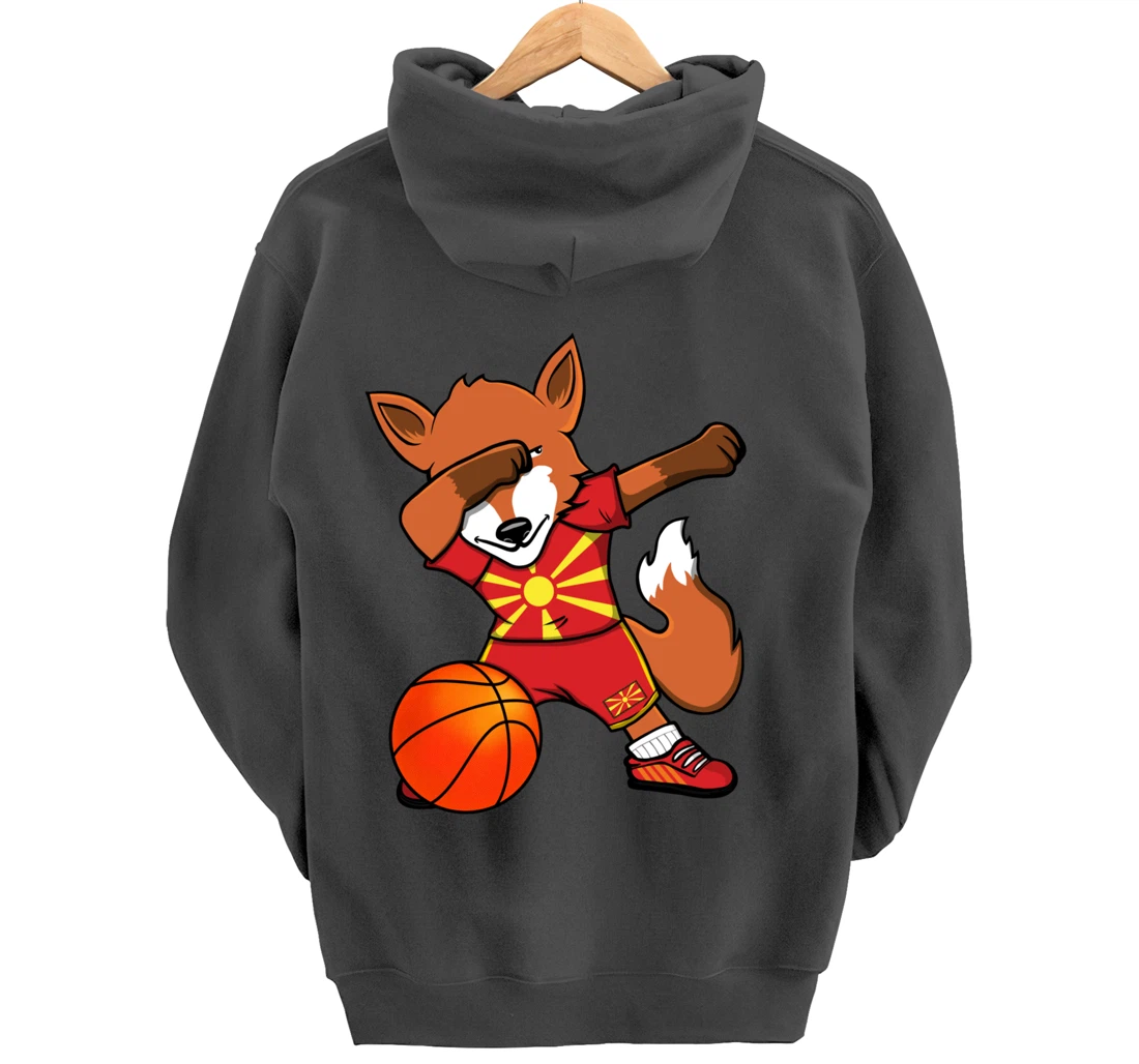 Dabbing Fox Macedonia Basketball Fans Jersey Macedonian Flag Pullover Hoodie