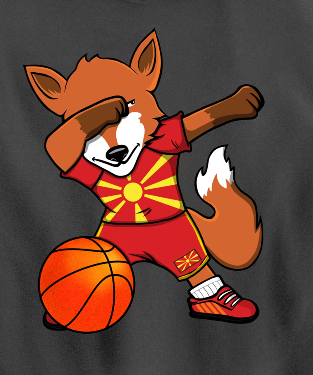 Dabbing Fox Macedonia Basketball Fans Jersey Macedonian Flag Pullover Hoodie