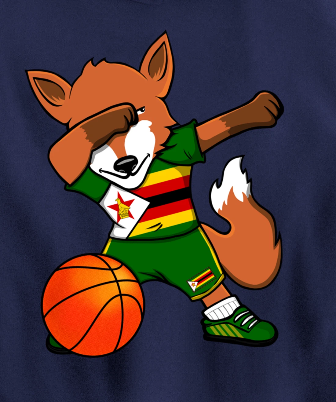 Dabbing Fox Zimbabwe Basketball Fans Jersey Zimbabwean Flag Pullover Hoodie