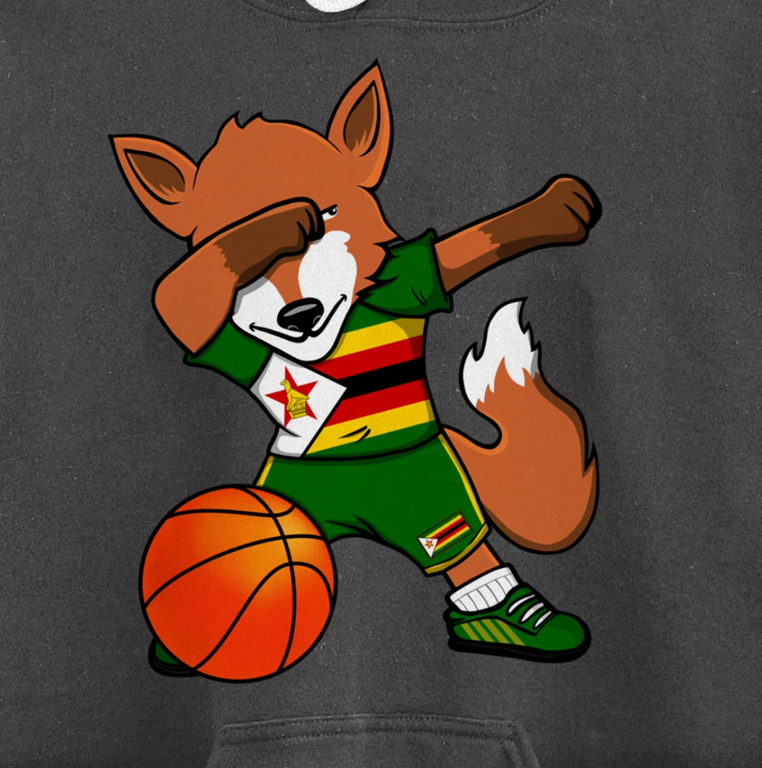Dabbing Fox Zimbabwe Basketball Fans Jersey Zimbabwean Flag Pullover Hoodie