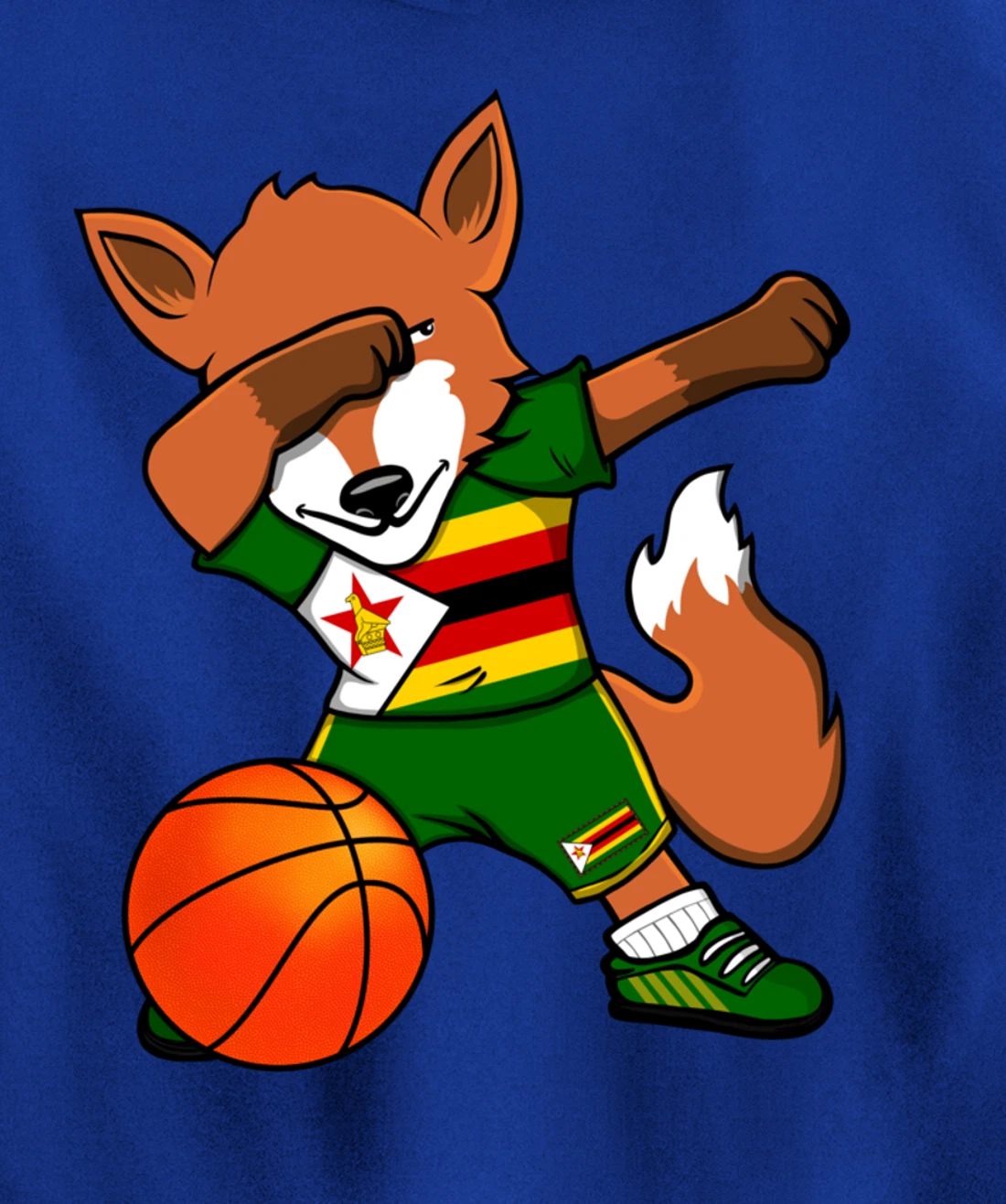 Dabbing Fox Zimbabwe Basketball Fans Jersey Zimbabwean Flag Pullover Hoodie