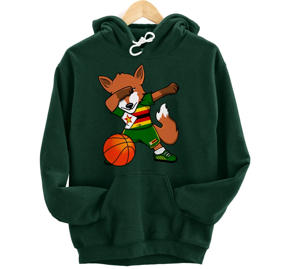 Dabbing Fox Zimbabwe Basketball Fans Jersey Zimbabwean Flag Pullover Hoodie