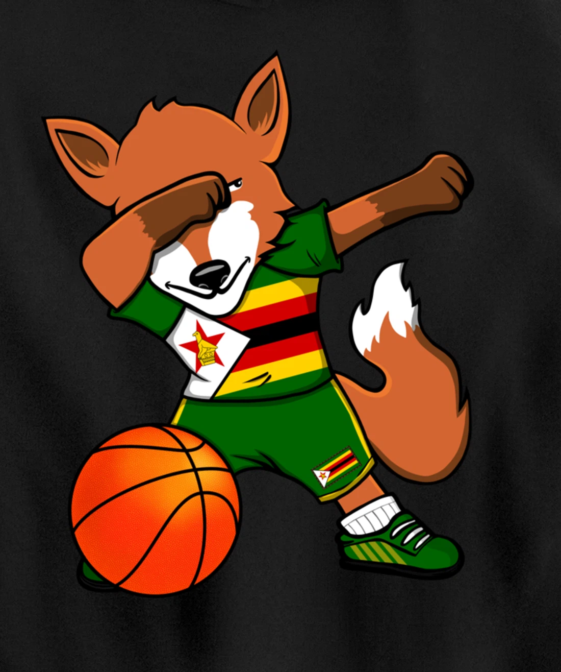 Dabbing Fox Zimbabwe Basketball Fans Jersey Zimbabwean Flag Pullover Hoodie