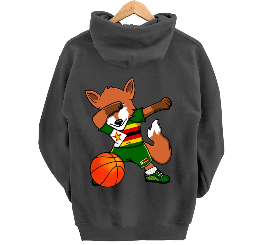 Dabbing Fox Zimbabwe Basketball Fans Jersey Zimbabwean Flag Pullover Hoodie