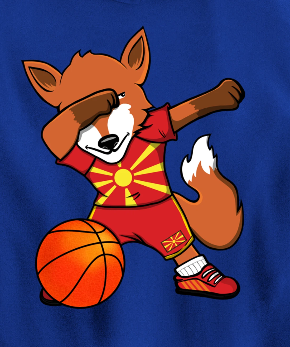 Dabbing Fox Macedonia Basketball Fans Jersey Macedonian Flag Pullover Hoodie