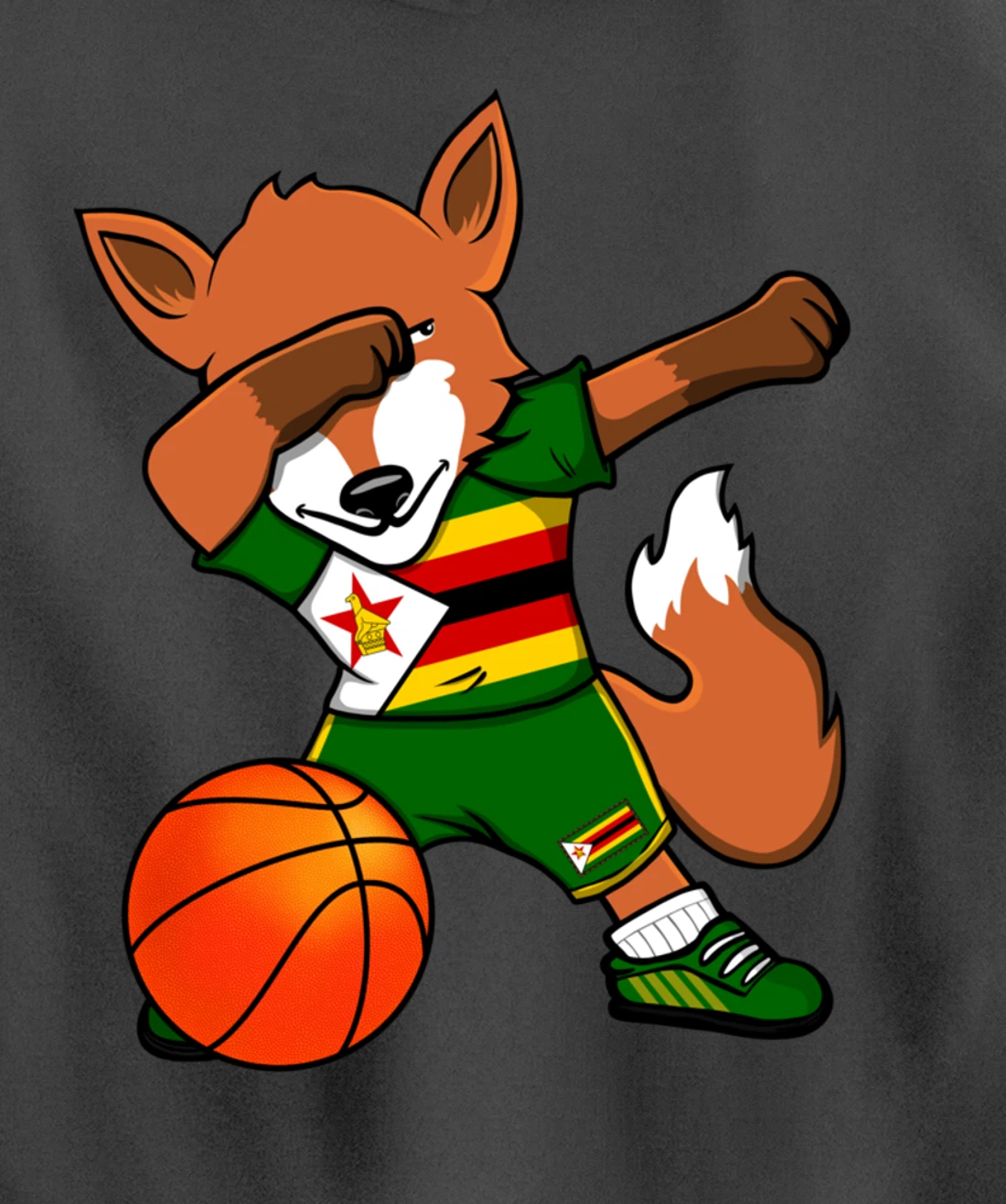 Dabbing Fox Zimbabwe Basketball Fans Jersey Zimbabwean Flag Pullover Hoodie