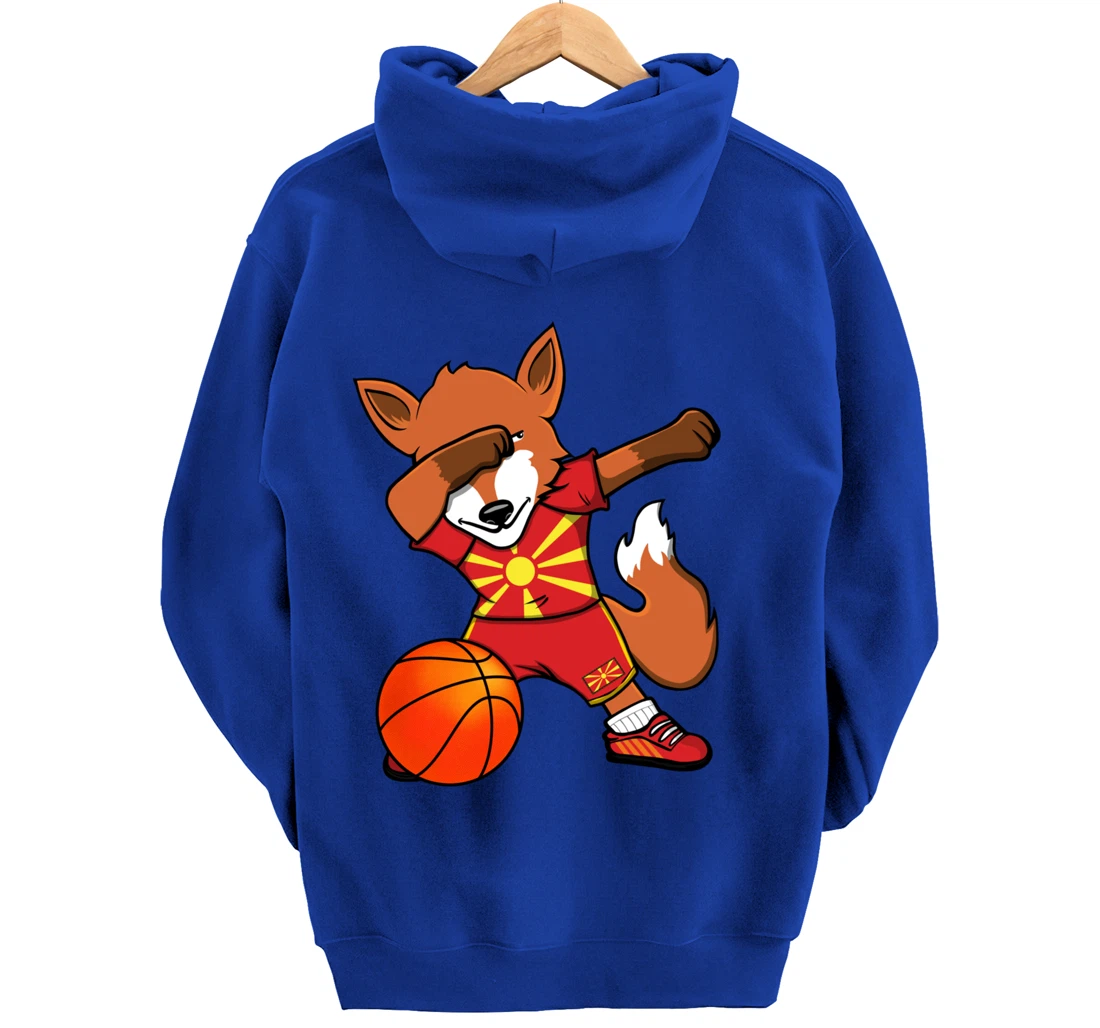 Dabbing Fox Macedonia Basketball Fans Jersey Macedonian Flag Pullover Hoodie